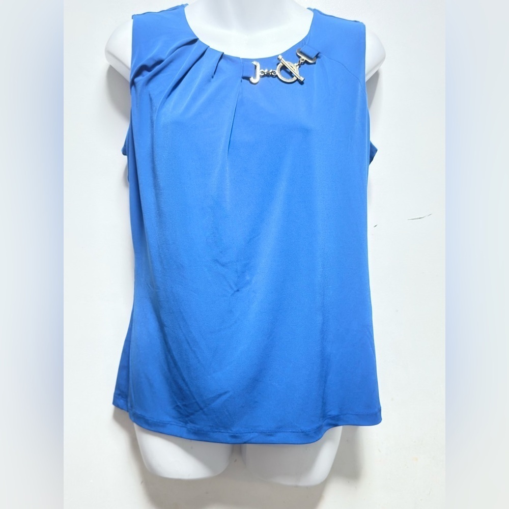 Ivanka Trump Royal Blue Sleeveless Blouse with Embellished Neckline